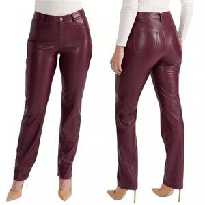 Joie x Anthropologie Faux Leather Pants Size 10 Burgundy Straight Fit High Waist